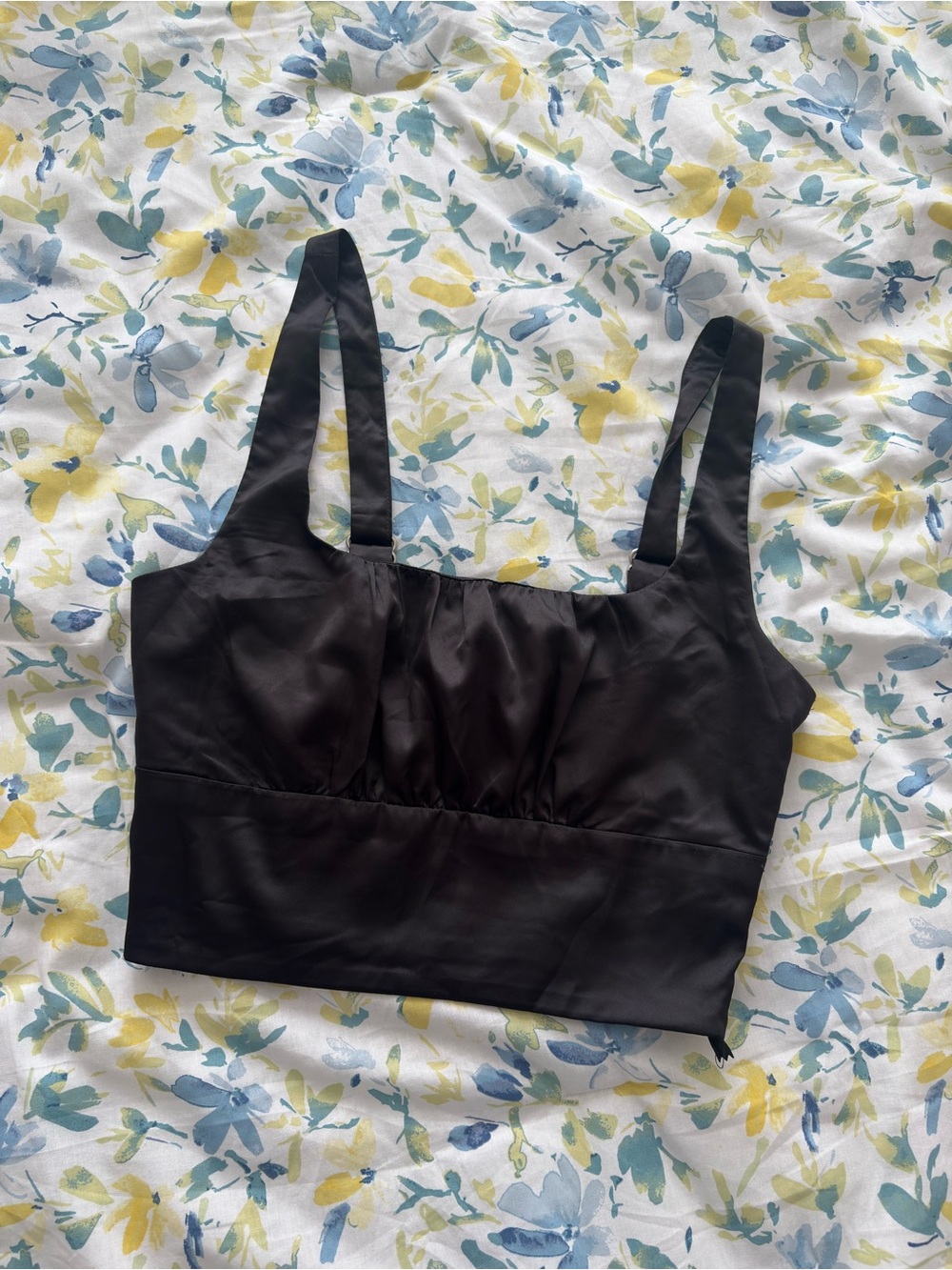 Forever 21 Black Satin Crop Top with Wide Straps